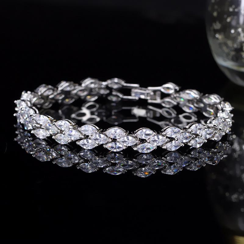 Accessories Temperament Leaf Platinum Plated Jewelry Aaa Zircon Bracelet
