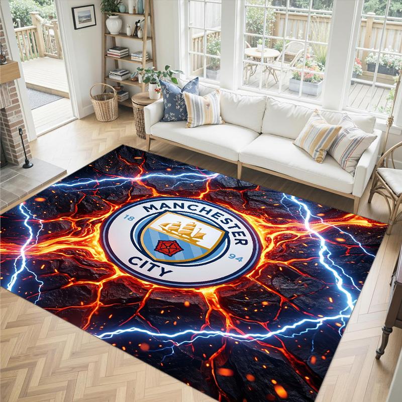 Manchester City Design Crystal Velvet Carpet Cozy Non?Slip Printed Rug For Bedroom Living Room Entrance