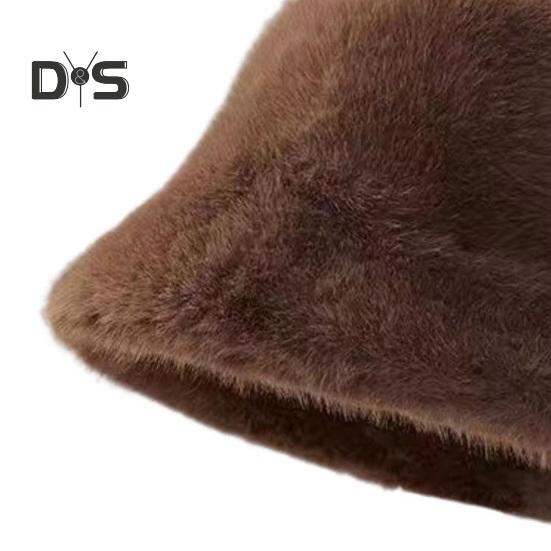 Damen Winter-Eimerhut, flauschiger Plüsch, kurze Krempe, einfarbig, Kuppel, winddicht, wärmend, Sonnenschutz, Fischermütze, Kopfbedeckung für Outdoor-Reisen