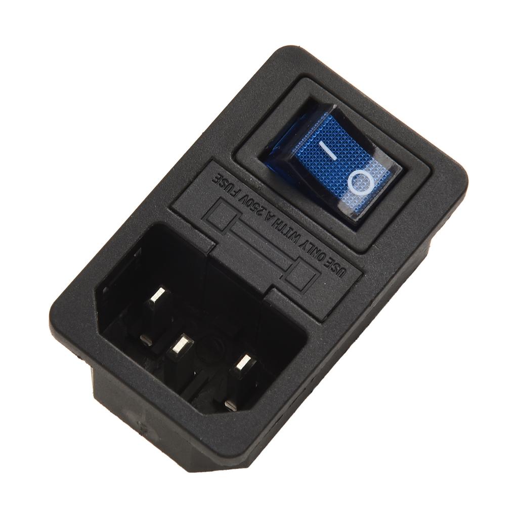 About 5x3x3cm IEC320 C14 3-Pin Socket 10A Rated Current 250V Rated Voltage Compact Size Illuminated Rocker Switch