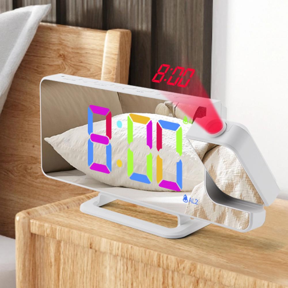 Projection Alarm Clock Digital Mirror Clocks with 180 degrees Rotatable Projector RGB Color Digital LED Display 6 Display Brightness Dual Alarm