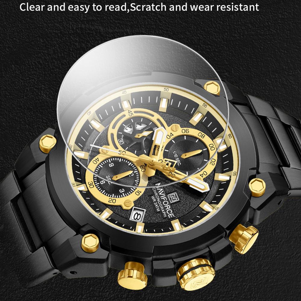 Naviforce Men's Quartz Calendar Watch Stopwatch Chronograph Luminous Hands Stainless Steel Strap Waterproof Sports Outdoor Men's Watch NF8071