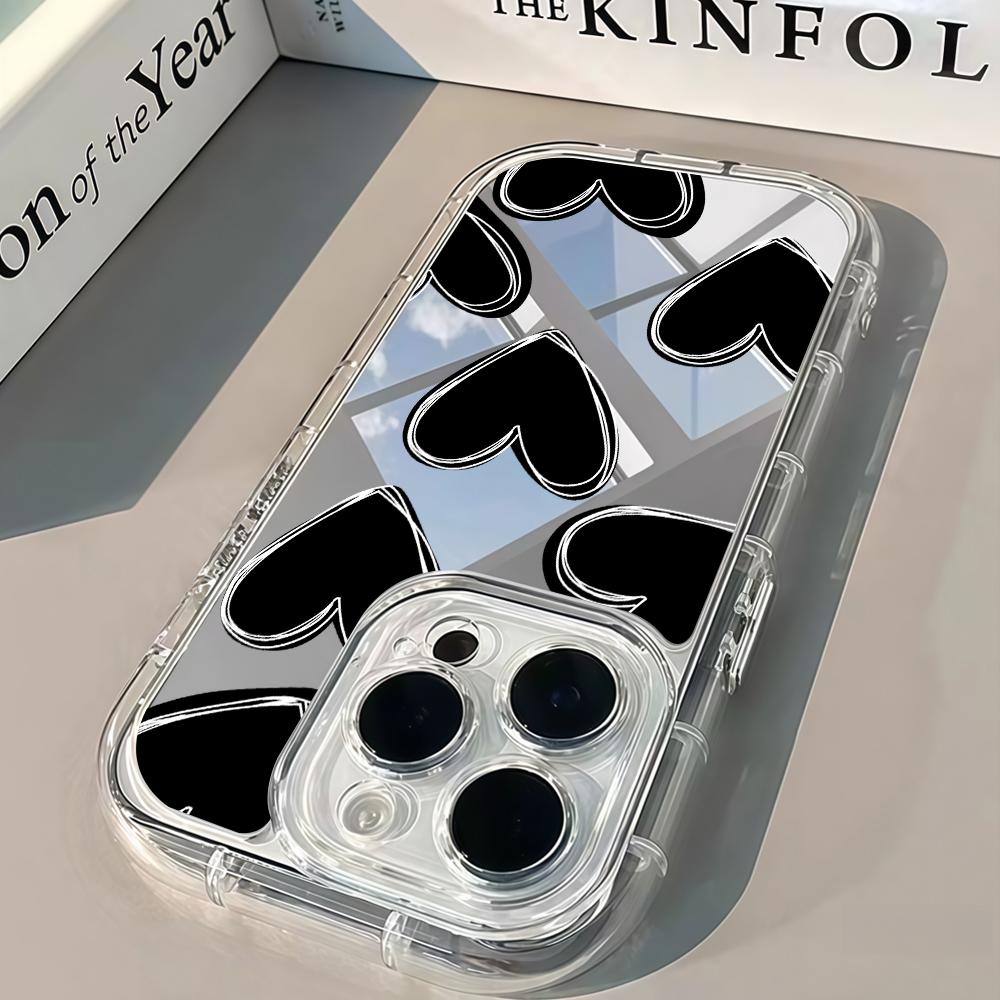 Phone Case For iPhone 17 16 15 14 13 12 11 Pro Max XS X XR 7 8 Plus Make Up Mirror Shockproof Soft Popular Cute Love Heart Cover