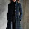 Womens Oversized Longline Cardigan With Digital Print Plaid Single-Breasted Wool Blend Fall Streetwear Style