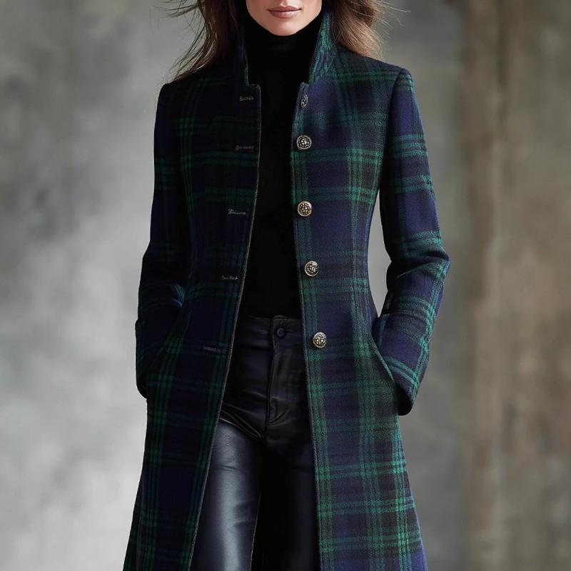 Womens Oversized Longline Cardigan With Digital Print Plaid Single-Breasted Wool Blend Fall Streetwear Style