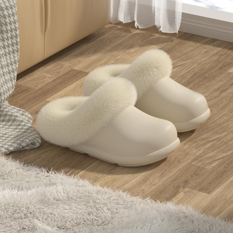 New Solid Color Soft Thick Bottom Stepping On Shit Slippers Autumn and Winter Couples Home Velvet Warm Non-slip Cotton Slippers