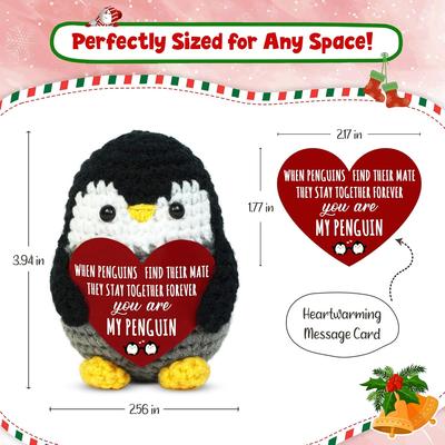 Handgefertigte Pinguinpuppe mit Karte – Weihnachtsdekoration, gestrickte Pinguinpuppe, Weihnachtsschmuck, Zimmerdekoration, Geschenk für die Weihnachtsfeier