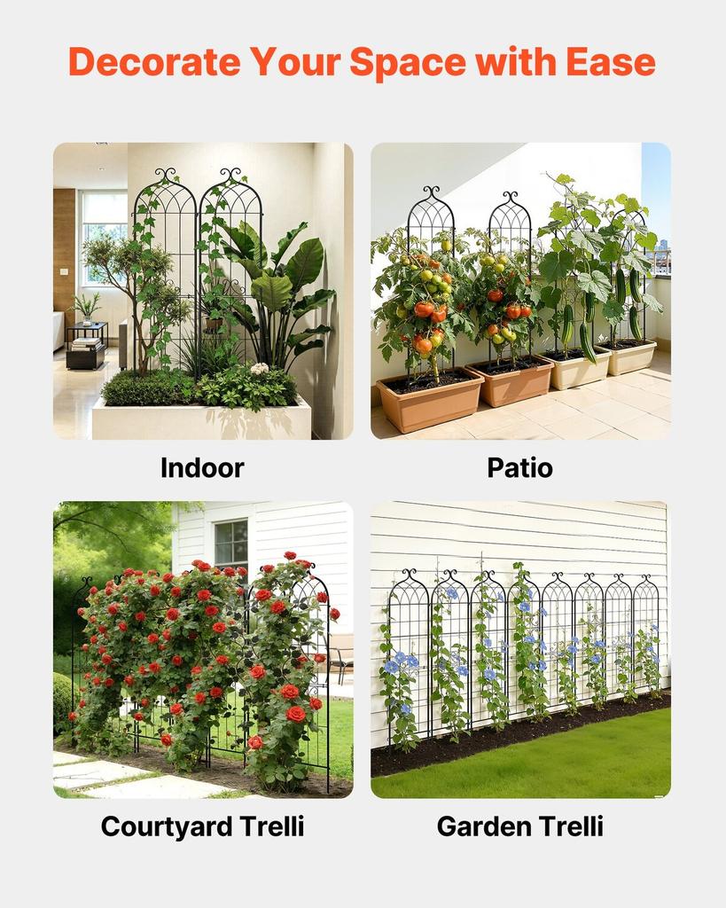 Garden Trellis, 152 X 40.5 Cm Rose Trellis, 4 Packs Garden Flower Rose Trellises with Powder-Coated Finish & Convenient Locking Design, Plant Support