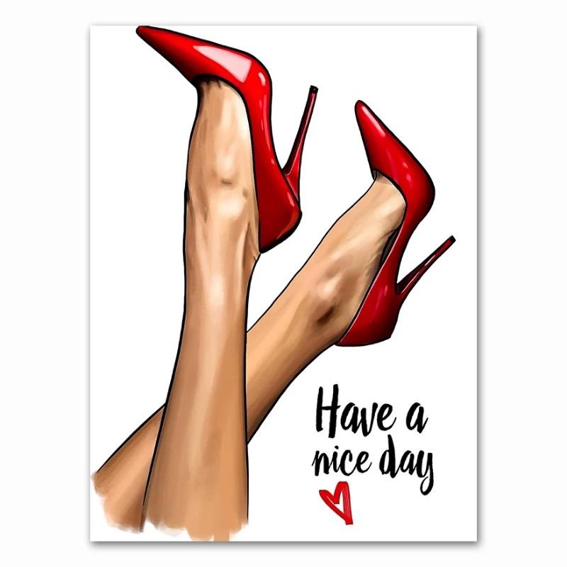 Red High Heels Girl Wall Art Print Canvas Painting Nordic Canvas Posters And Prints Wall Pictures For Living Room Decor
