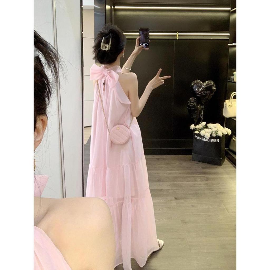 Women's Summer 2026 French Halter Neck Dress - Sweet, Age-Reducing, Long Fairy Skirt with Unique Design