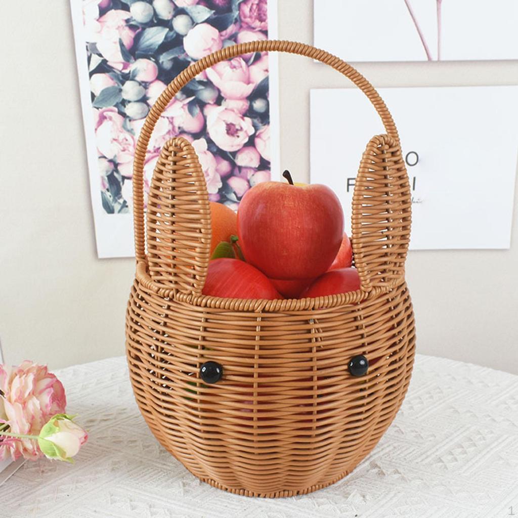 Coșuleț Portabil Container Formă de Iepuraș Capacitate Mare Coșuri Împletite Rustice pentru Organizarea Gustărilor