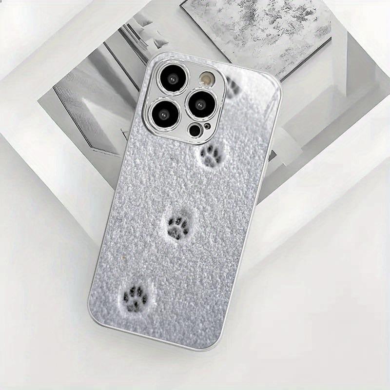 Snow Bear Paw Pattern Electroplated Silver Phone Case For Samsung Galaxy S25 S24 S23 Ultra Plus FE Tempered Glass Cover