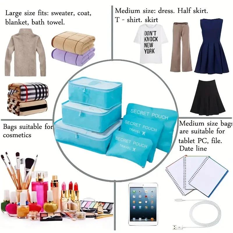 6 Stück/Set rosa/blau/grau Reise-Aufbewahrungstasche große Kapazität wasserdicht Gepäck Kleidung Unterwäsche Aufbewahrungstasche mit Reißverschluss