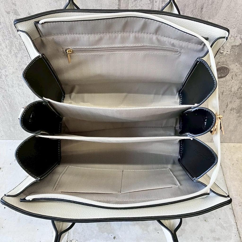 [Malve] Tragetasche mit dreilagiger Faltstruktur und erweiterbaren Fächern für viel Stauraum (schwarz)