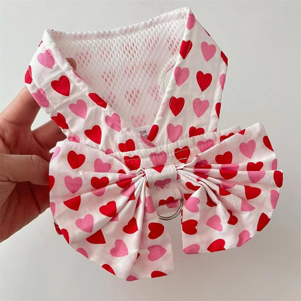 Pet cat dog leash clothes bow chest strap teddy bear pomeranian small dog out vest