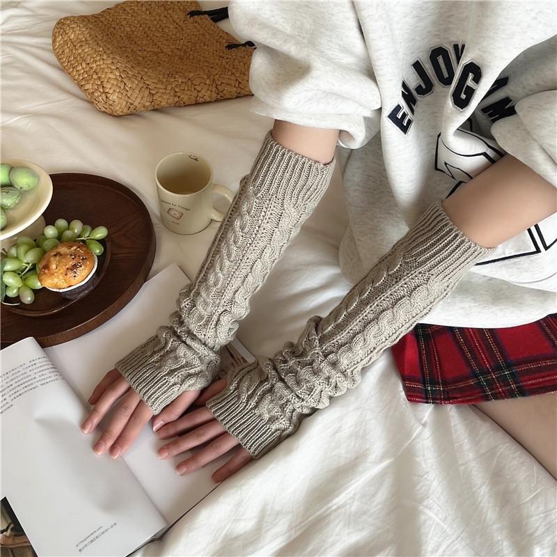 Thumb Hole Arm Sleeves Beautiful Thicker Keep Warm Winter Women Long Gloves Mittens