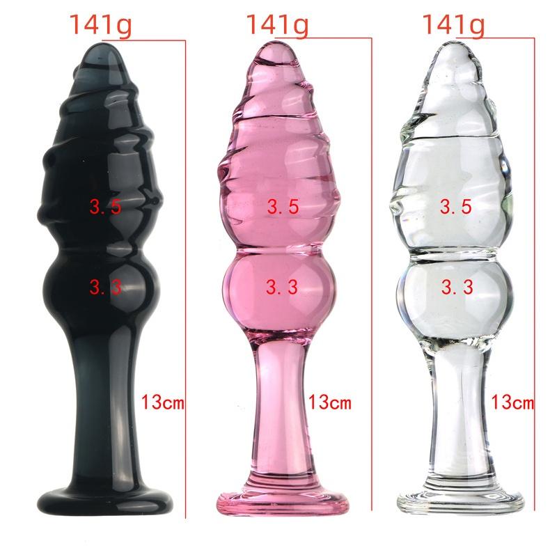 VaHppy Glass Pull Beads Anal Toys Fine Thread 3.5cm140g Black/Pink/Transparent with Base Sex Toys Anal Plug Masturbators SM BDSM