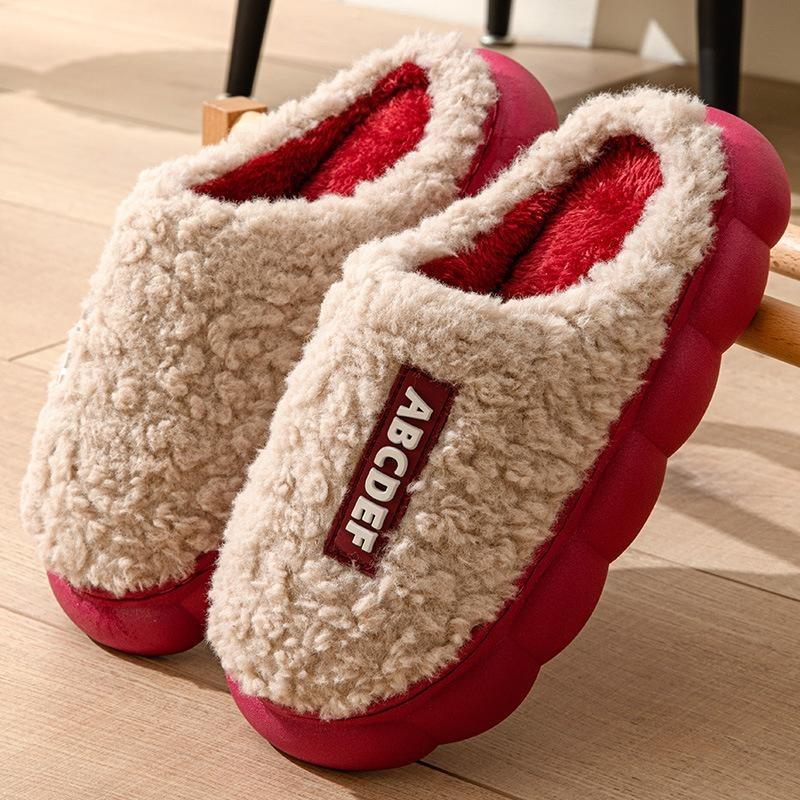 Women Slippers Winter Home Furry Slippers Color Patchwork Cotton Slippers Female Home Slippers Indoor Non-Slip Plush Slipper
