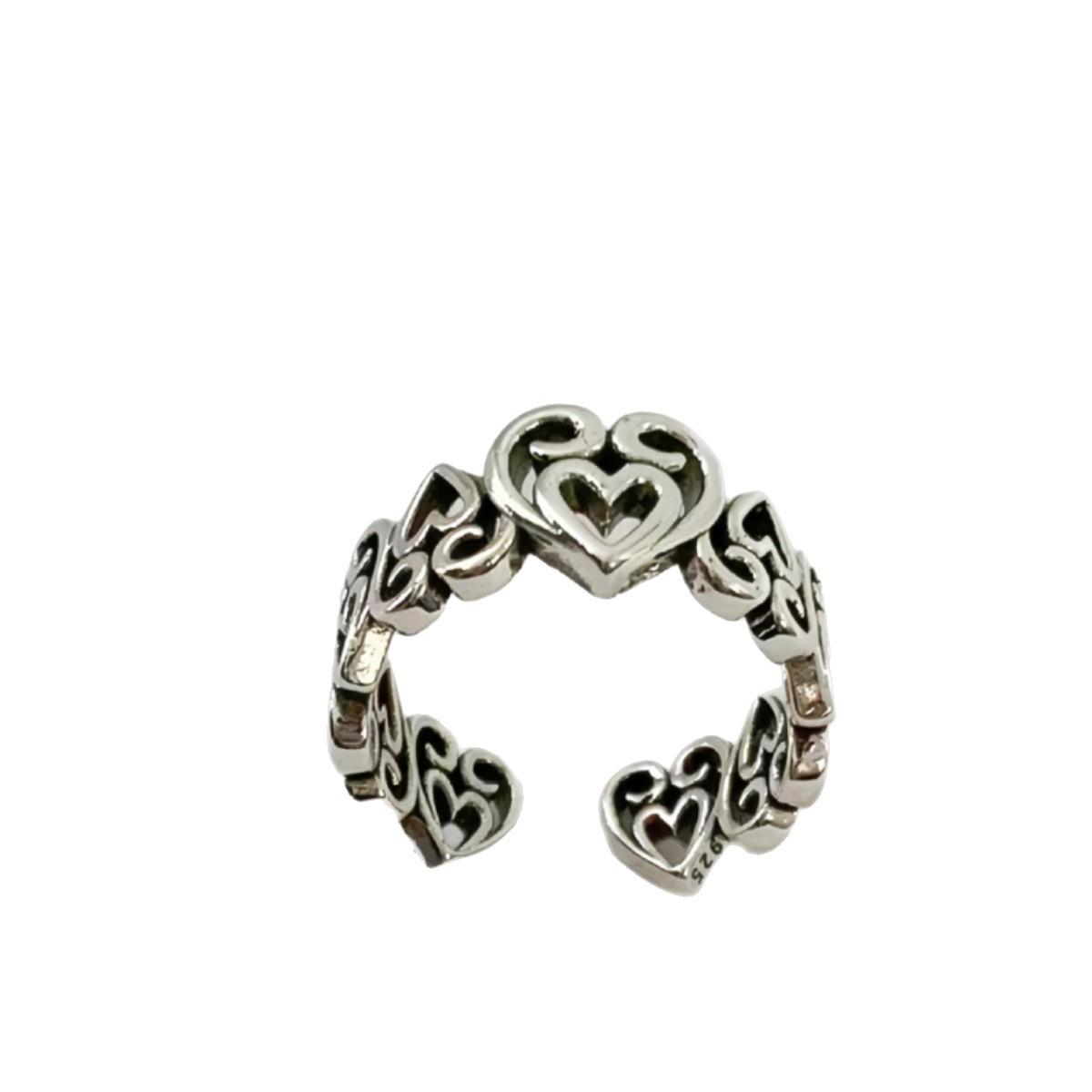 Korean Punk Heart Ring: Women s Retro Floral Wide Band Open Design античный серебряного