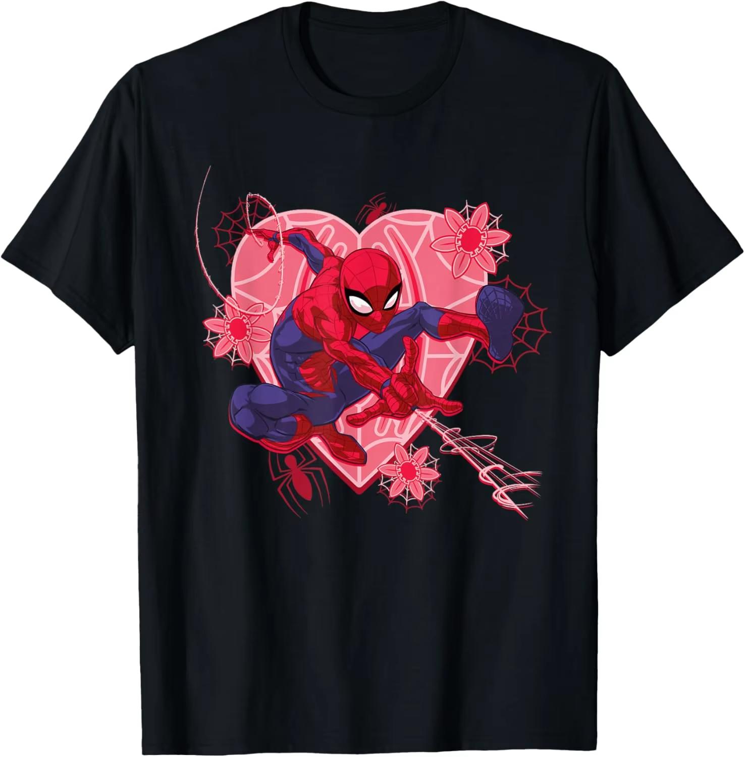 

SpiderUnisex Valentines Day Heart Flower Pattern Unisexs Casual Roundneck ShortSleeved Cotton Tshirt L