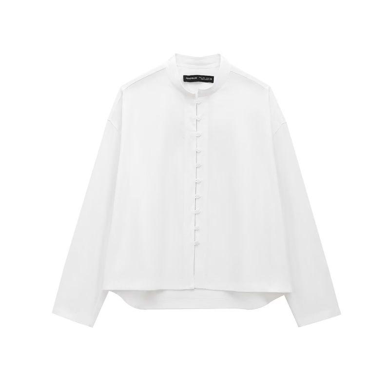 

Kaslead New Arrival Women s Fashion Style Fashion Minimalist Stand Collar Long Sleeves Shirt 05138838250 White L
