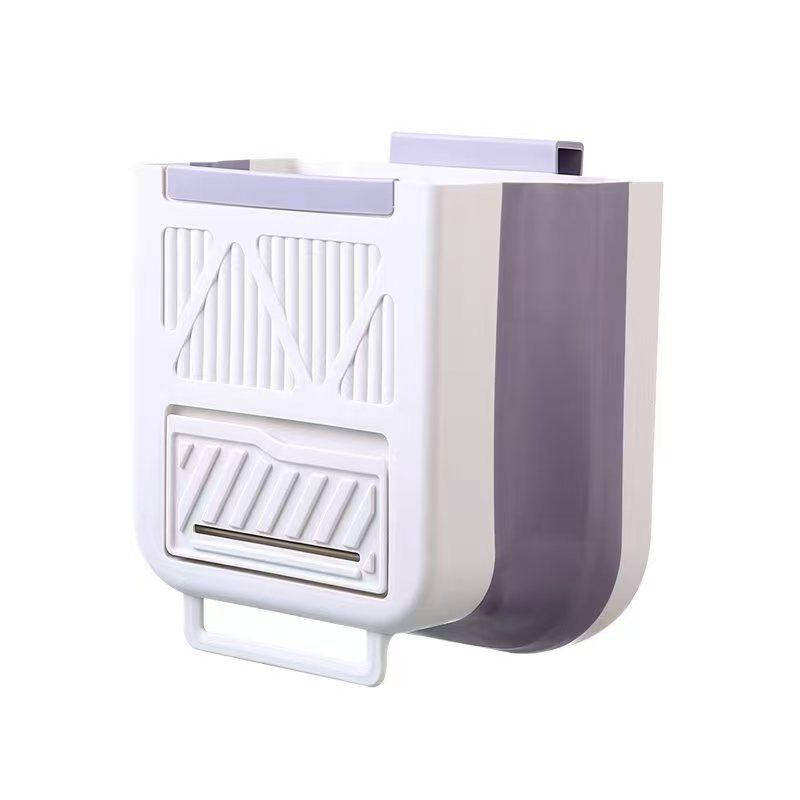 Cream Wall-Mounted Foldable Trash Can - Large Capacity Kitchen Waste Bin средний фиолетовый