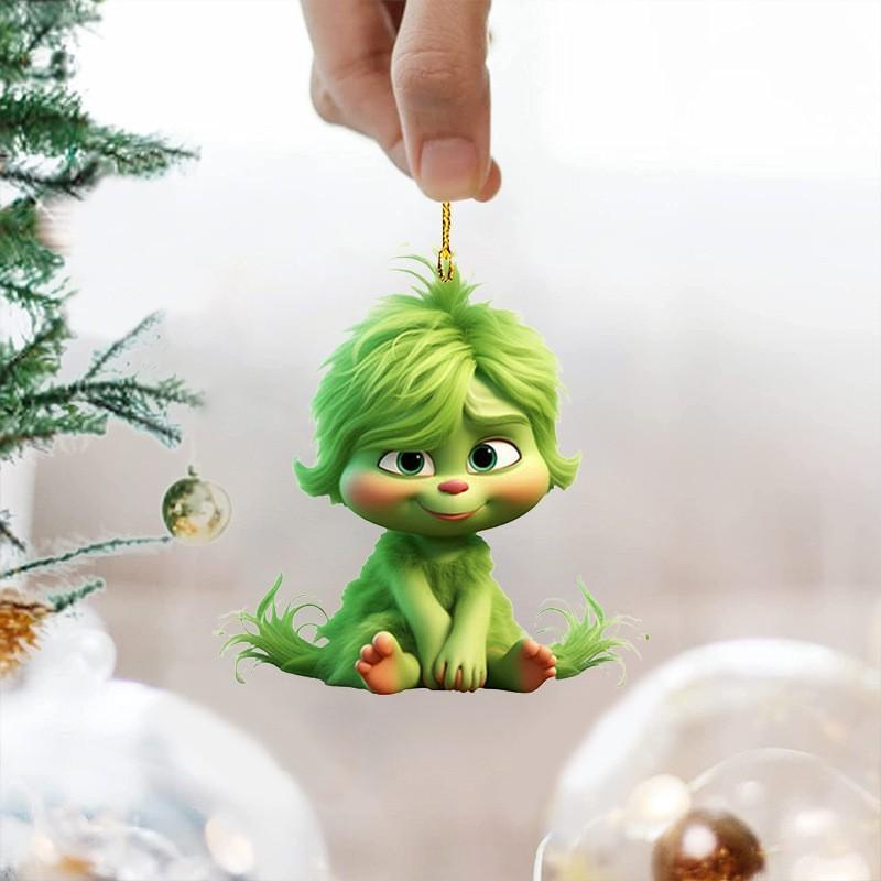 12pcs Whimsical Green Christmas Tree Ornaments - Acrylic Wooden Hanging Decorations For Holiday & Thanksgiving Home Decor