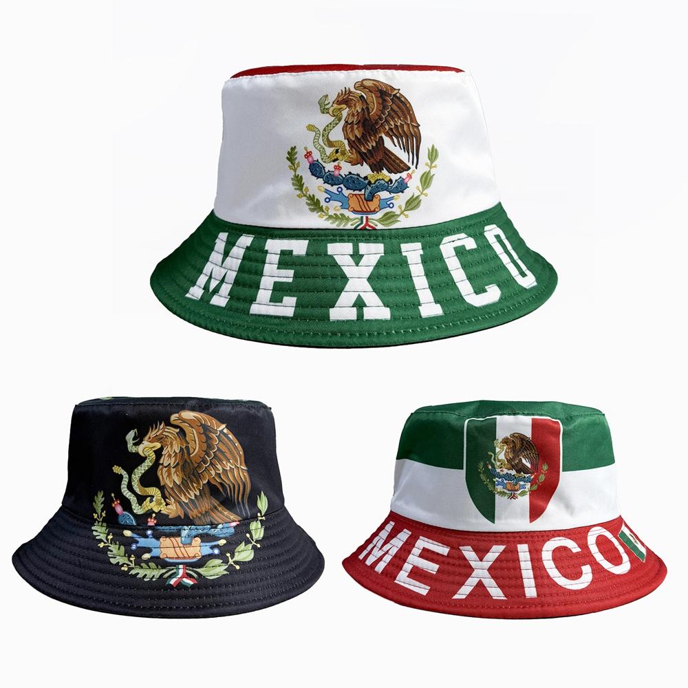 Mexico Flag Emblem Bucket Hat Verde Blanco Rojo Mexican Culture Unisex Summer Sun Hat Patriotic Fiesta Soccer Fan Accessory