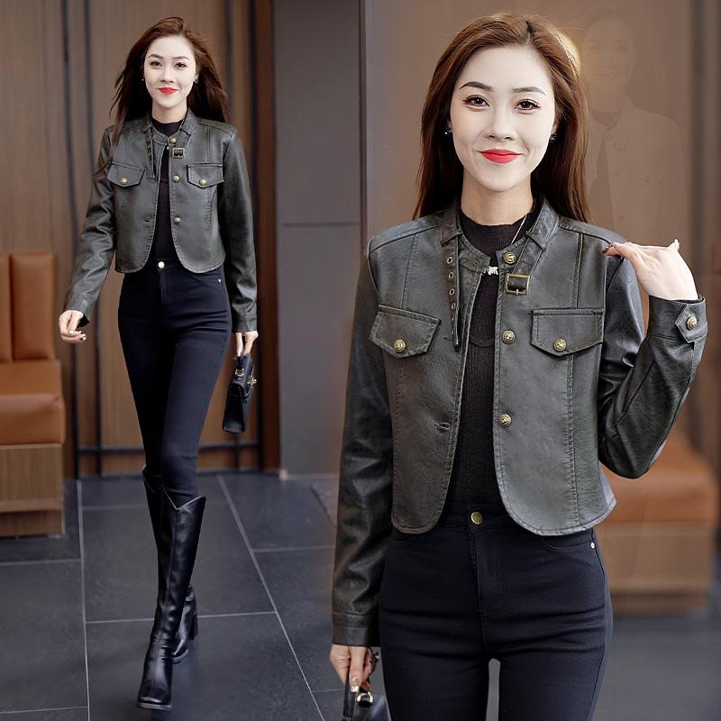 Jachetă de piele concepută pentru femei, jachetă scurtă cu talie înaltă, la modă, de primăvară și toamnă, jachetă subțire din piele europeană