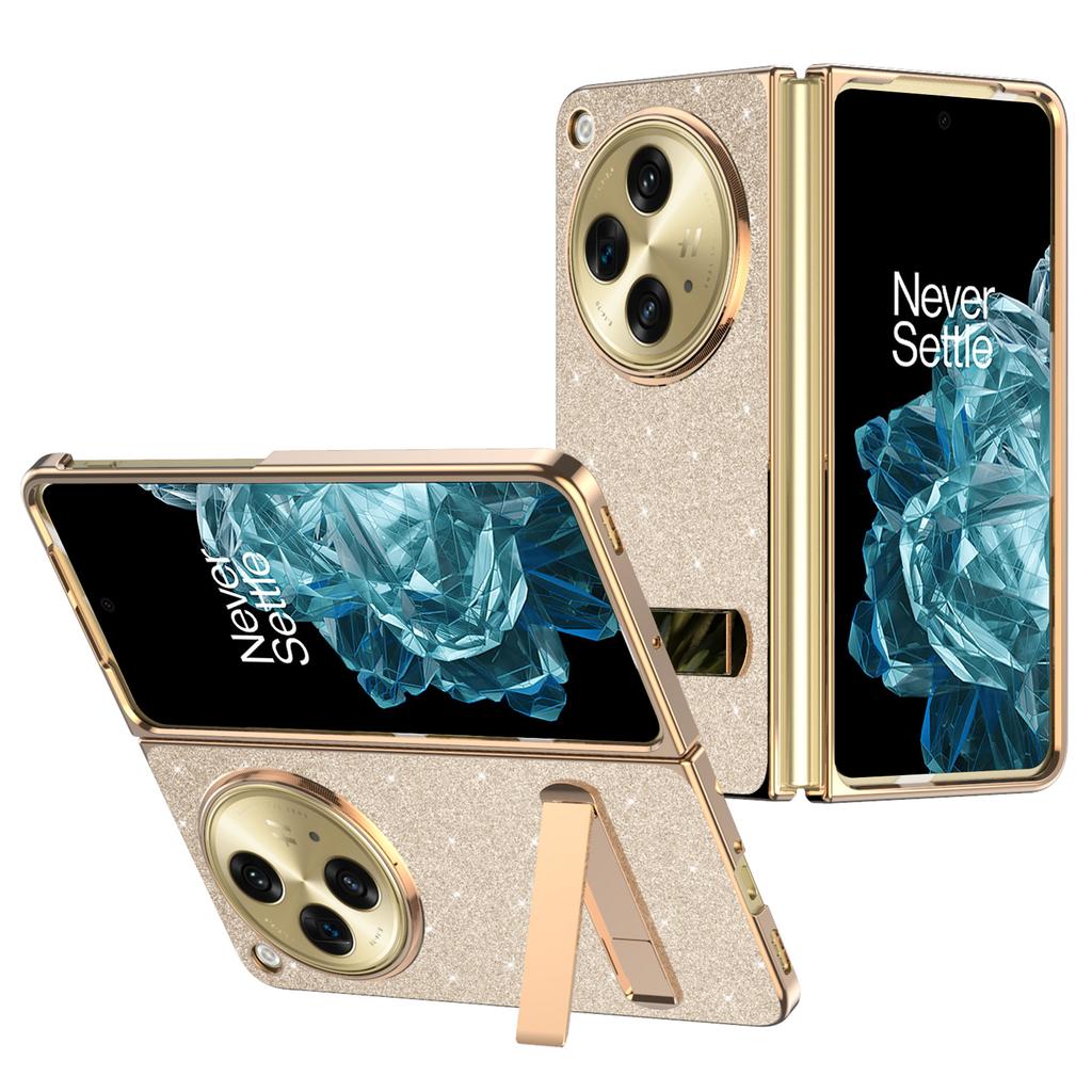 For OnePlus Open Case Kickstand Glitter PU Leather+PC Folding Phone Cover