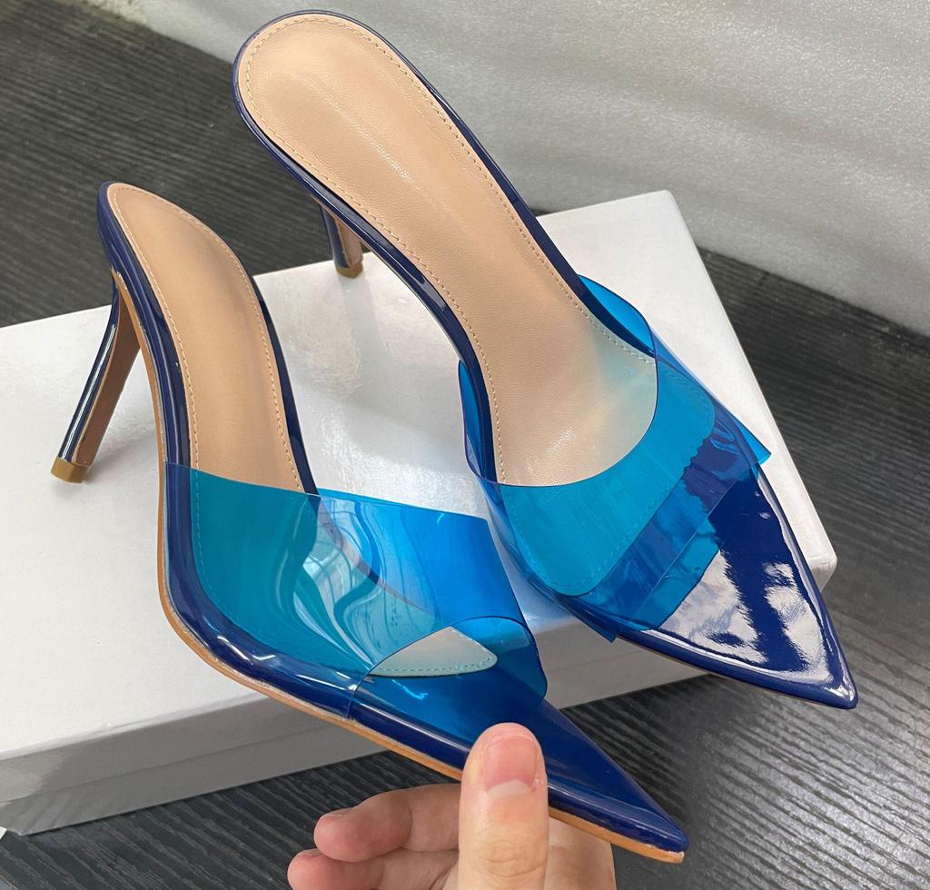 YX Women's 2026 Summer Transparent High Heel Slides - Stiletto Pointed Open Toe with Single Strap