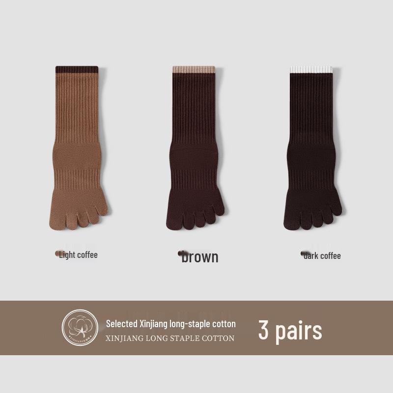 Women's Five-Finger Yoga Socks - Pure Cotton, Odor-Resistant, Sweat-Absorbent, Breathable, Antibacterial, Mid-Calf Toe Socks for Autumn/Winter.