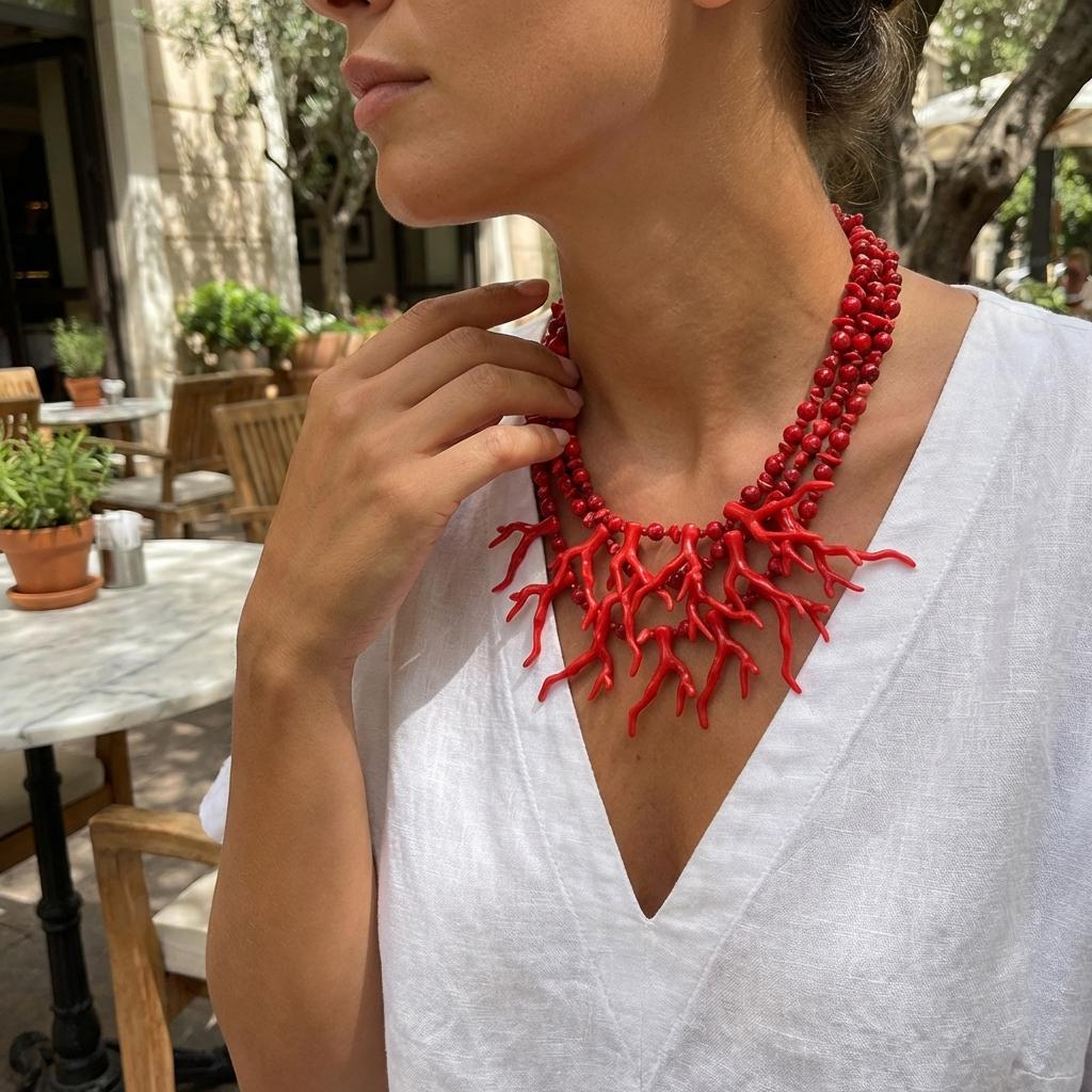 Exaggerated Red Coral Multi Layer Necklace for Women Bohemian Irregular Stone Beaded Choker Chain Vacation Party Jewelry Gift