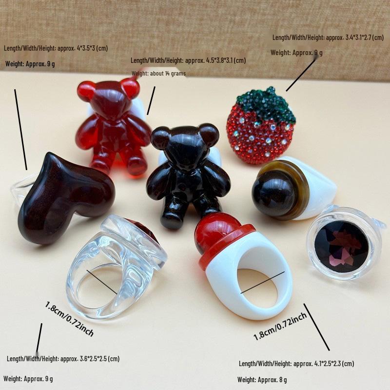 Heart & Bear Diamond Ring - Cute Strawberry Jewelry Christmas Gift