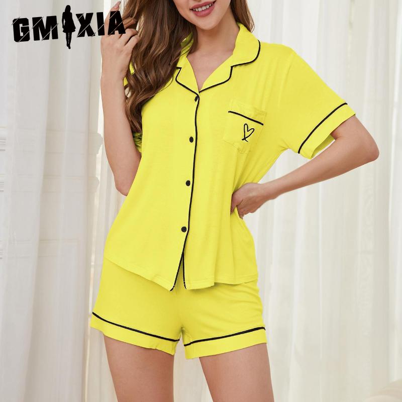 GMXIA Homewear Set Cardigan Short-sleeved Shirt Shorts Summer Pajamas for Women