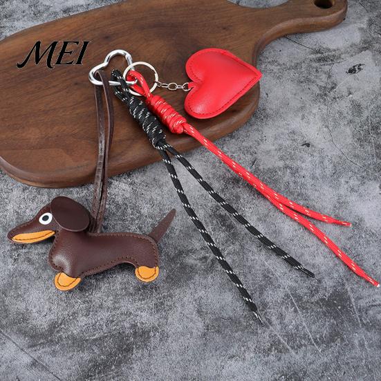 Backpack Decoration Charm Faux Leather Dachshund Keychain Pendant, Cartoon Dog Hanging Theme Key Ring Decor with Braided Rope, Handbag Decorative
