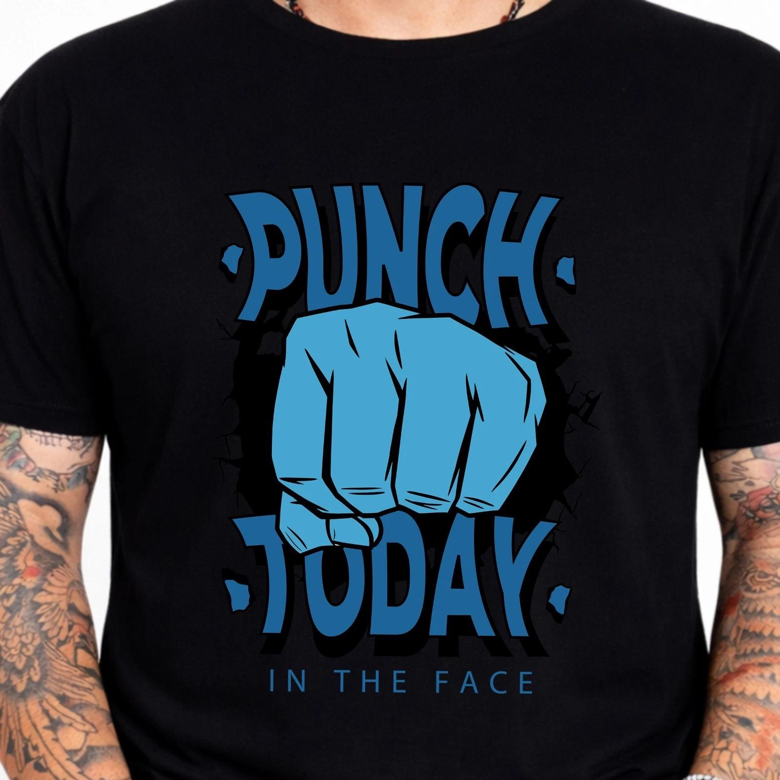 Boxing Tshirt Gym Punch Today In The Face Funny Motivational Graphic Tee Fitness M