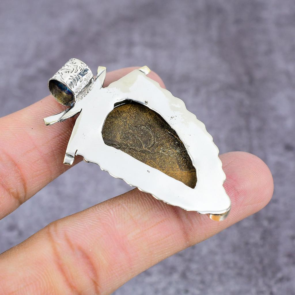 Natural Boulder Opal, Garnet Handmade 925 Sterling Silver Pendant 2.22" P9H85