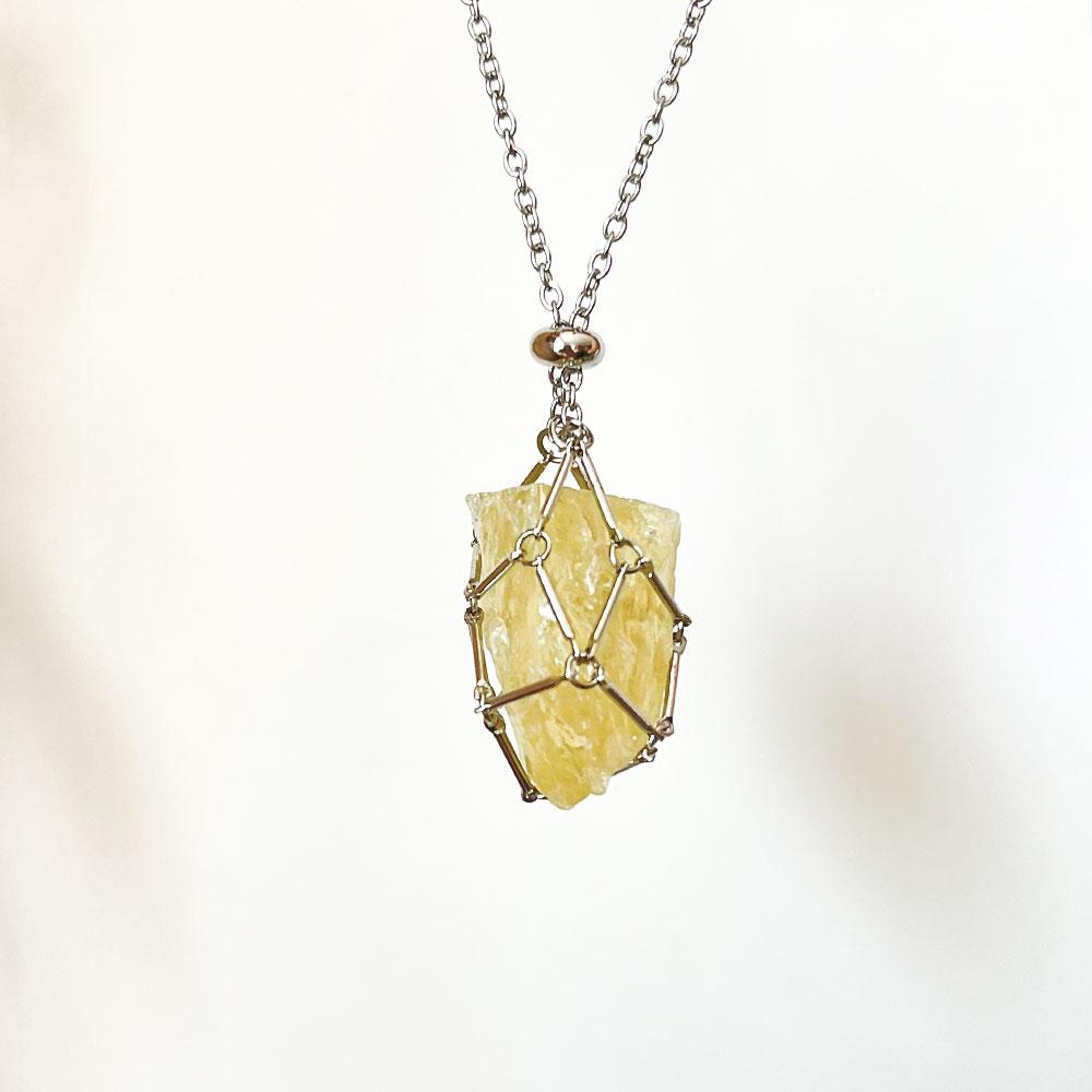Raw Crystal Holder Necklace Cage for Stones DIY Adjustable Natural Gemstone Pendant Necklace Jewelry Colorful 2-4cm