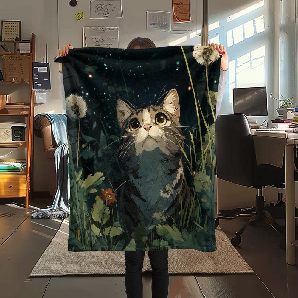 Cats Looking Up Print Flannel Blanket, High quality Comfortable for All Seasons, Home Decor, Warmth and Comfort