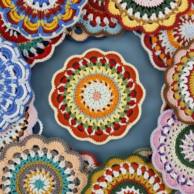 Bohemian Place Mat Hand Knitted Colorful Wool Crochet Round Coaster for Home Decor Stylish Kitchen and Living Room Accessories