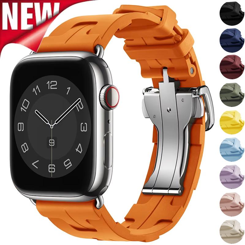 Kilim Single Tour Strap For Apple Watch Band 45mm 44mm 42mm 41mm 38mm Folding Buckle Silicone Bracelet iWatch Ultra 2 49mm
