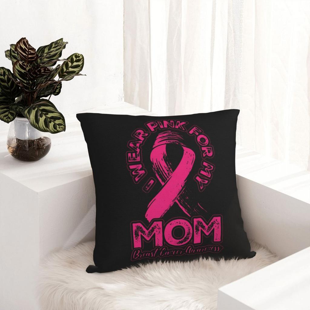 I Wear Pink For My Mom Square Pillow Case Polyester Throw Pillow Breast Cancer Awareness 45*45Cm Pillowcover Home Decor