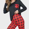 Women's European & American Plaid Pajama Set - Long-Sleeve Top & Trousers for Autumn/Winter