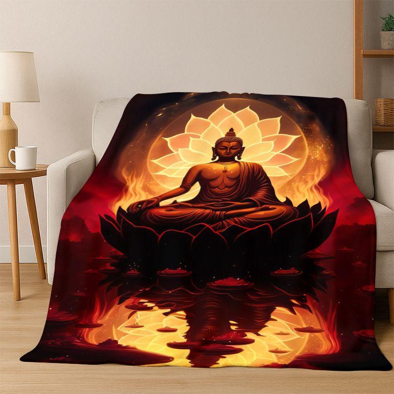 Buddha Shakyamuni Faith Cartoon Flannel Blanket Soft Warm Throw Blanket for Bedroom Living Room Bed Travel Camping Picnic Gift