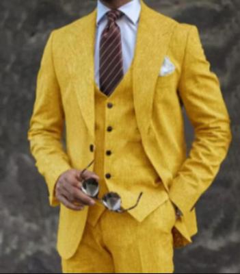 Letní Nové Pánské Obleky Slim Fit Módní Špičatá Klopa Jednořadé Tenké Lněné Pánské Sako Business Casual Plážová Svatba Smoking 3 ks