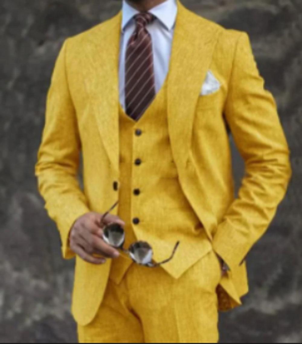 

Літо Нові Чоловічі Костюми Приталені Мода Гострий Лацкан Однобортний Тонкий Льон Чоловічий Костюм Діловий Кежуал Пляж Весілля Смокінг 3 шт. S ауреолін