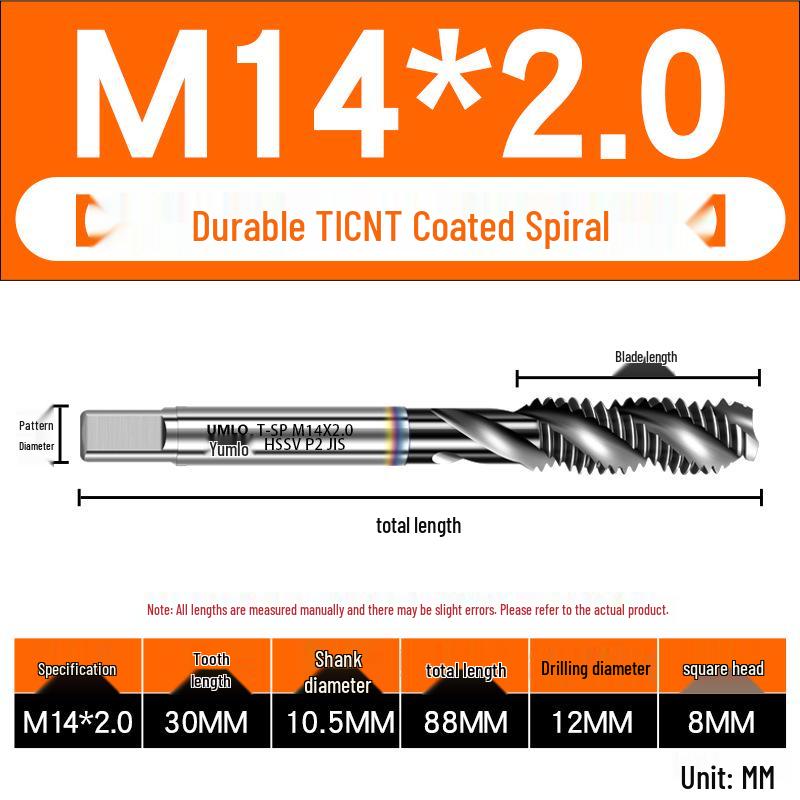 UMLO High Vanadium Spiral Tap Machine for M3-M10 Stainless Steel Tapping