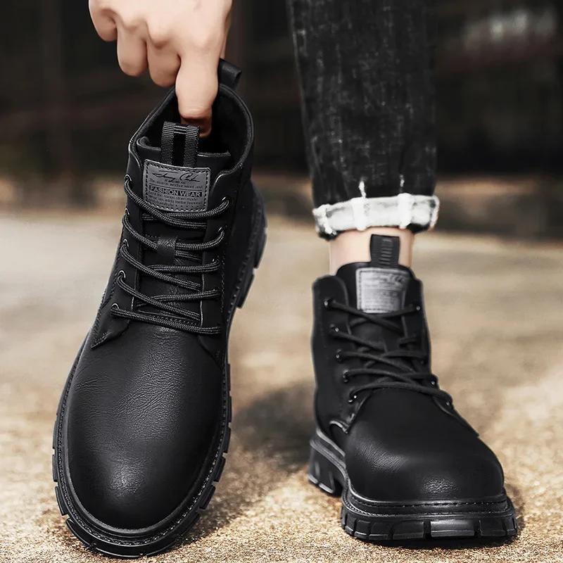 Herrenstiefel 2025 Mid-Top Herren neue trendige Herrenschuhe Britischer Stil Workwear Lederstiefel Herren High-Top Lederschuhe Sommer