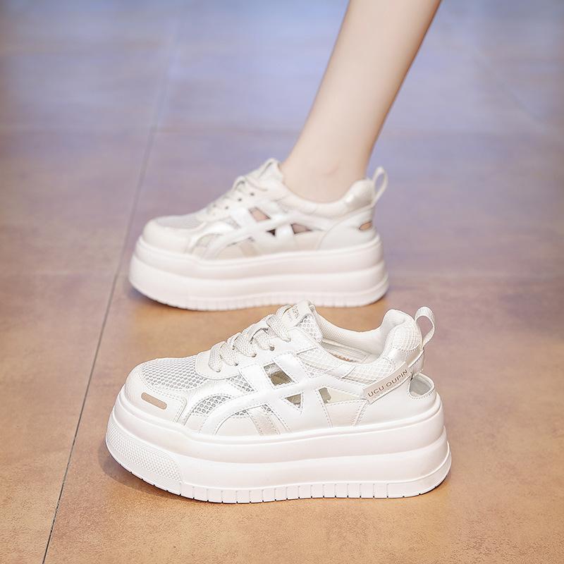 

thick-soled mesh white shoes women s summer new hollow breathable dad shoes casual board shoes soft-soled muffin shoes 40 бежевый
